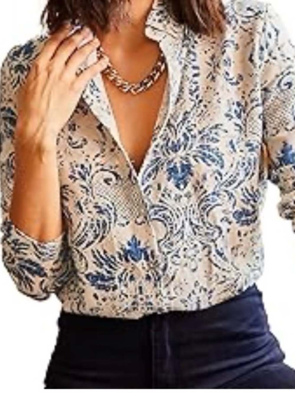 Big Dart White & Blue Women’s Button-Up Collared Shirt XXL NWT